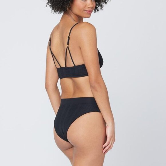 Pointelle Rib Court Bikini Bottom - Black - Picture 1 of 8